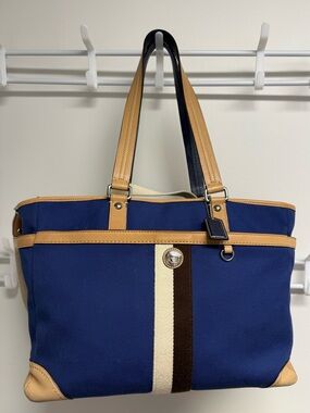 Coach Voyager Multipurpose Tote- Blue and Tan F77128